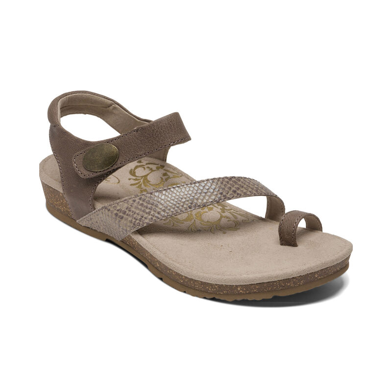 Aetrex Womens Georgia Toe Loop Sandals Stone - LlJcbJSDw